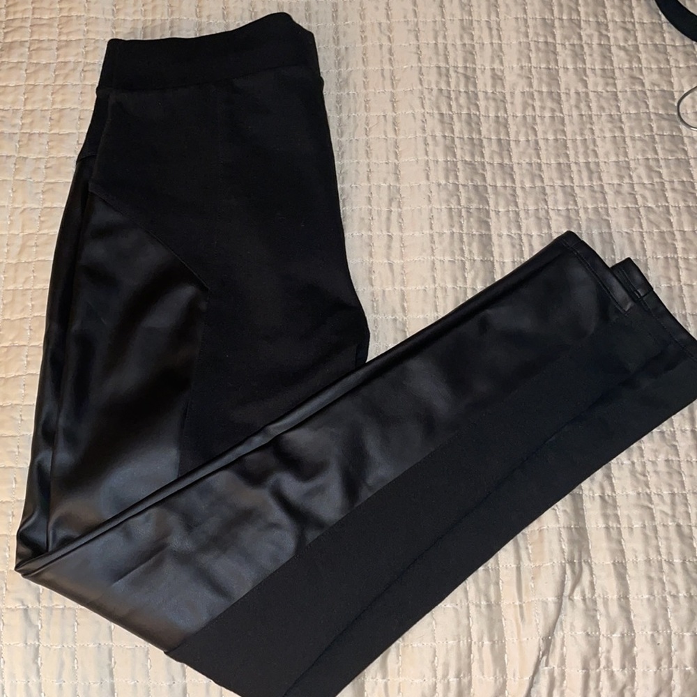 BCBG leggings with leather side strap